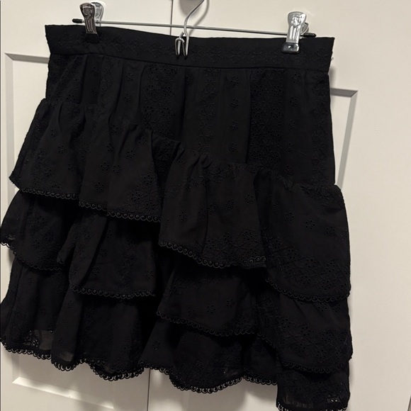 NWOT [Pearl by Lela Rose] Black Eyelet Tiered Ruffle Mini Lined Skirt Women’s 8 - Picture 6 of 12